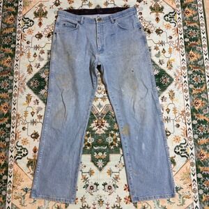 Vintage‎ Wrangler Jeans Mens 34x30 Light Wash Denim Pants Distressed Workwear